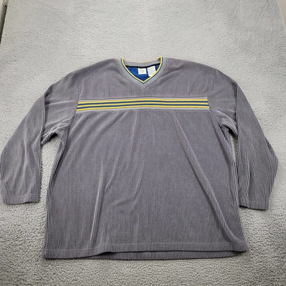 725 Originals Sweater Mens XL Gray Striped VNeck Long Sleeve Classiccore Y2K 90s - Picture 1 of 11